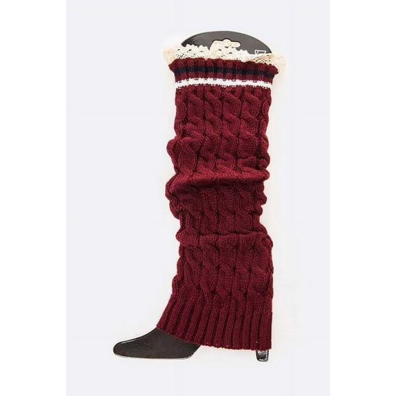 Cable Knit Lace Trim Leg Warmers Slouch Boot Sock
