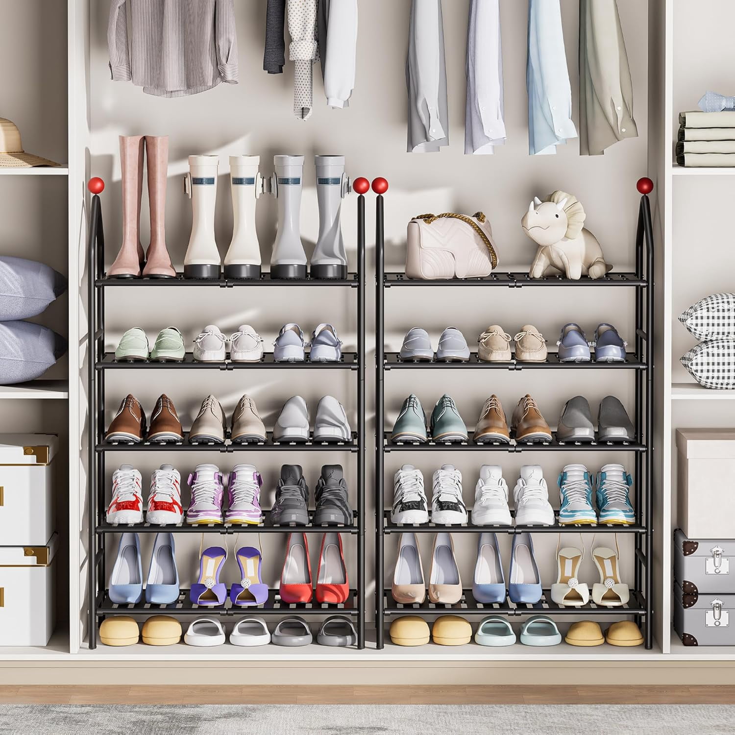 5-Tier Shoe Rack, Metal Storage Shelf, Black, Sturdy Shoe Organizer for Closet, Entryway & Garage
