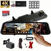 4k Front and Rear Dash Cam | Mirror Dash Cam with 9.66" IPS Touch Screen, Dual Cameras, Loop Recording, G-Sensor, Parking Assistance, Backup Camera, For Cars and Trucks, New Year Gift - MUÜBAER