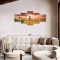thumbnail image 2 of Elephant Stock Big Buddha At Sunrise Wall Art - Horizontal Multi Panel Canvas - 5 Pieceliving Room Wall Decor - Photography Religion And Spirituality Multi Panel - Purple And Orange Decor - 74" x 34", 2 of 8