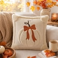 thumbnail image 2 of Fall Decorations Bow-Knot Pumpkin Pillow Cover, 18x18 Inch Knit Throw Cushion Case for Sofa & Bed, Autumn Harvest Accent (Insert Not Included) Beige, 2 of 7