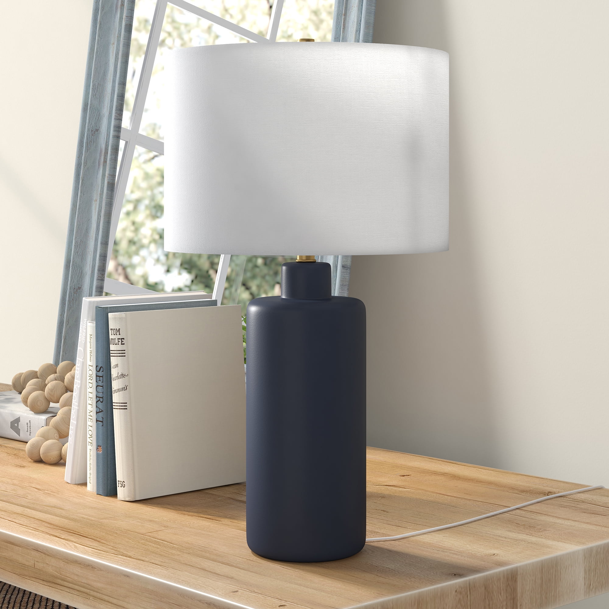 Evelyn&Zoe 25" Contemporary Ceramic Table Lamp with White Drum Linen Shade