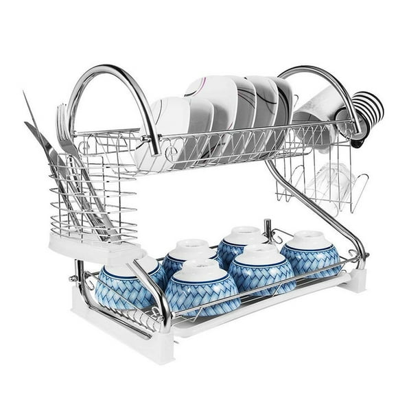 Dish Drying Rack, 2 Tier Dish Drainer Easy Install NonSlip Dish Rack