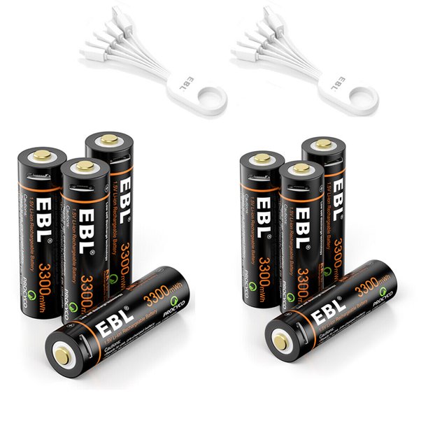 EBL Rechargeable AA Batteries (8Pack) 3300mWh 1.5 Volts LithiumIon