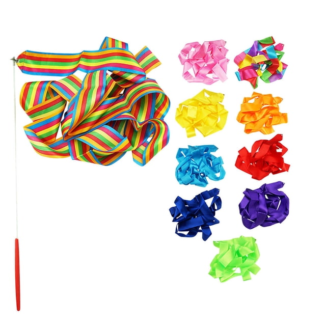 OULII 10 Pcs Rhythmic Gymnastics Equipment Assorted Color Soft Silk Dance Streamer for Christmas Program