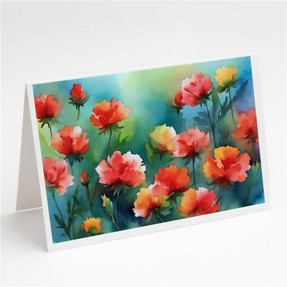Ohio Scarlet Carnations in Watercolor Greeting Cards and Envelopes Pack of 8 7 in x 5 in