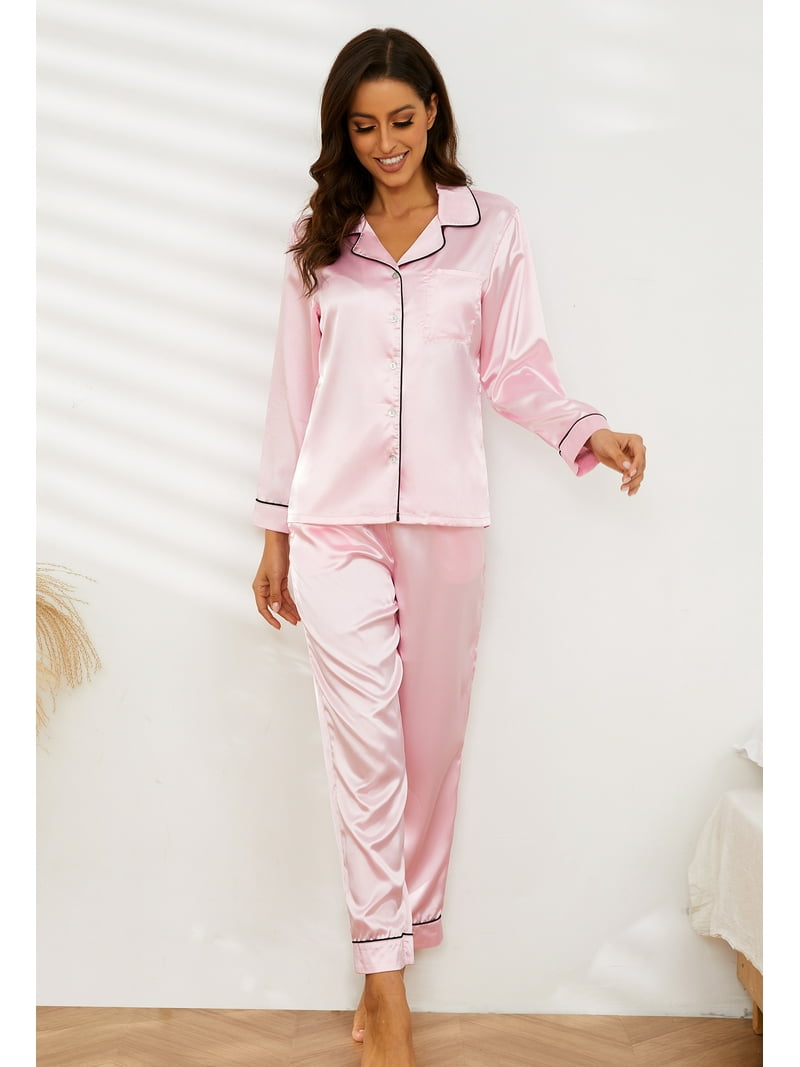 U2SKIIN Women Silk Button Down Pajamas Set, Long Sleeve Satin