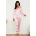 thumbnail image 4 of U2SKIIN Women Silk Button Down Pajamas Set, Long Sleeve Satin Pajamas Sleepwear Pjs Set,(Pink,M), 4 of 5