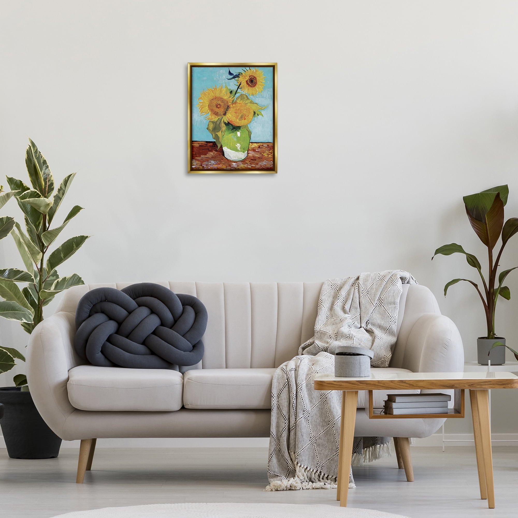 Stupell Industries Van Gogh Sunflowers Botanical & Floral Painting Gold Floater Framed Art Print Wall Art, 17 x 21