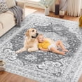 thumbnail image 5 of Washable Area Rug 10x13, Vintage Retro Carpet with Non-Slip Backing, Floral Pattern Floor Rugs for Entryway, Kitchen, Bathroom, Living Room, Hallways, Bedroom, Grey, 5 of 7