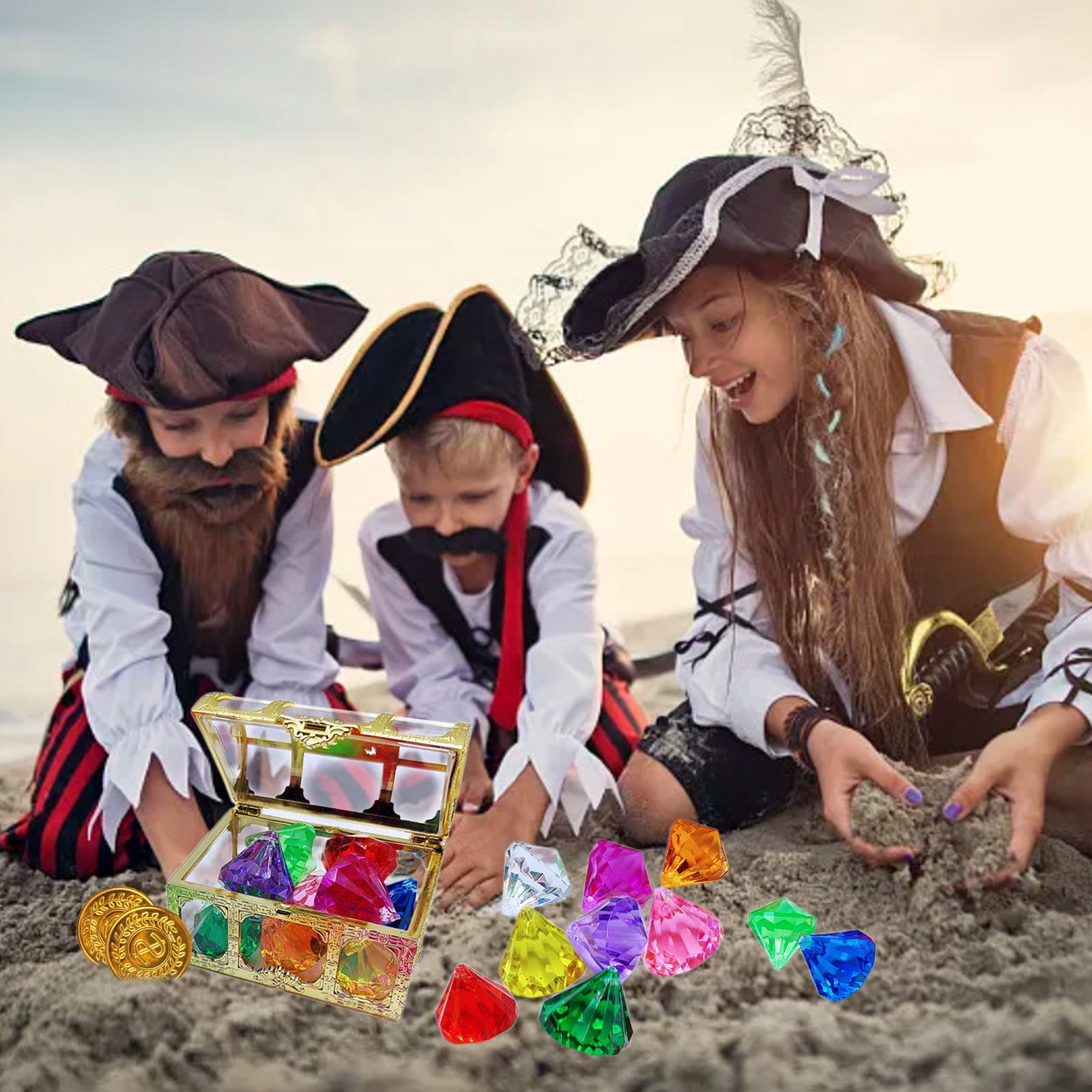 Yunuuuoa 5 Packs Treasure Hunt Game Kit with Gemstones and Coins for Pool Beach Party Sensory Play Underwater Diving Adventure Mermaid Pirate Themed Educational Activity Set