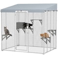 thumbnail image 3 of PawHut Large Catio Outdoor Cat Enclosure, Galvanized Steel Outdoor Cat House with 420D Waterproof Canopy for 1-3 Large Cat, Walk-in Cat Cage, Silver, 3 of 10
