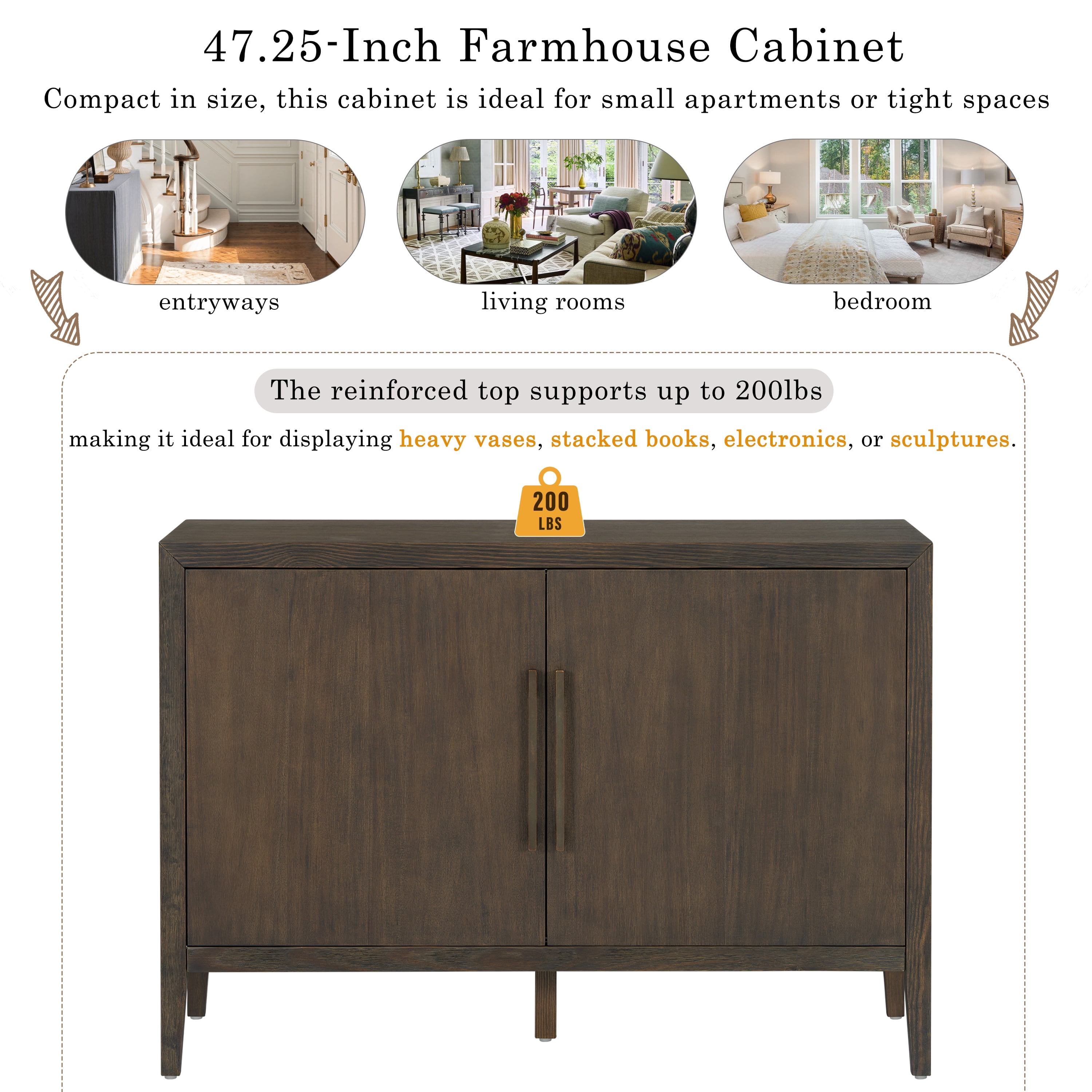 Euroco 47.25" Sideboard Buffet Cabinet, Wooden Coffee Bar Cabinet with Metal Handles & Adjustable Feet,Farmhouse Kitchen Storage Cabinet for Living Room,Dark Brown