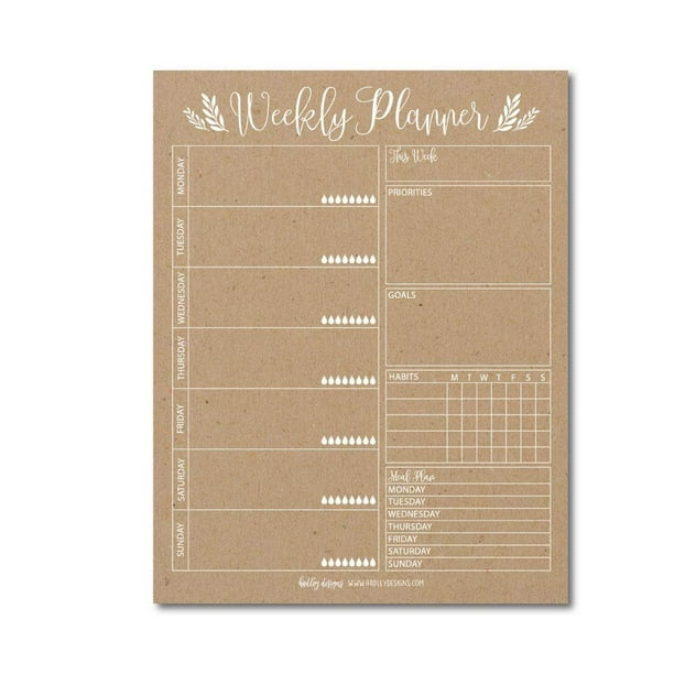 Rustic Undated Weekly Family Calendar Planner Pad, Mom Monthly to Do List  Desk Paper Notepad, Week Day Weekend Organizer, Personal Goal Habit  Tracker, Kids School Work Productivity, 50 Tear Off Pages -