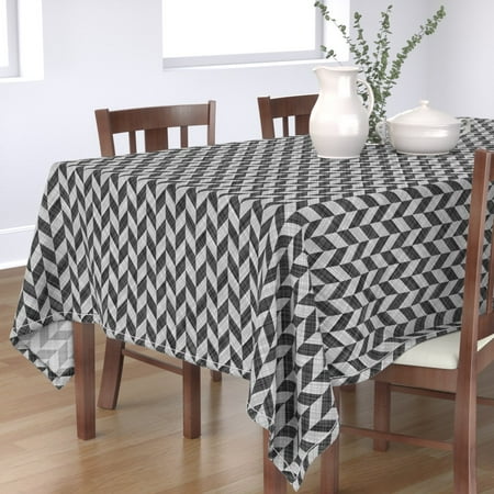 

Cotton Sateen Tablecloth 70 Square - Chevron Zigzag Alternate Checkered Midcentury Modern Geometric Black White Print Custom Table Linens by Spoonflower