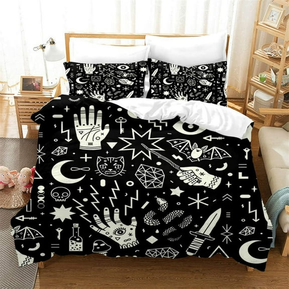 REALIN Divination Series Duvet Cover Set Tarot Bedding Cartoon Little Pattern Bed Sets 2/3/4PCS Quilt Covers/Sheets/Pillow Shams,Twin/Full/Queen/King