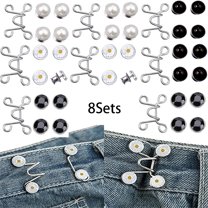 Happon 8 Sets Pant Waist Tightener Instant Jean Buttons for Loose Jeans Pants Clips for Waist Detachable Jean Buttons Pins No Sewing Waistband Tightener