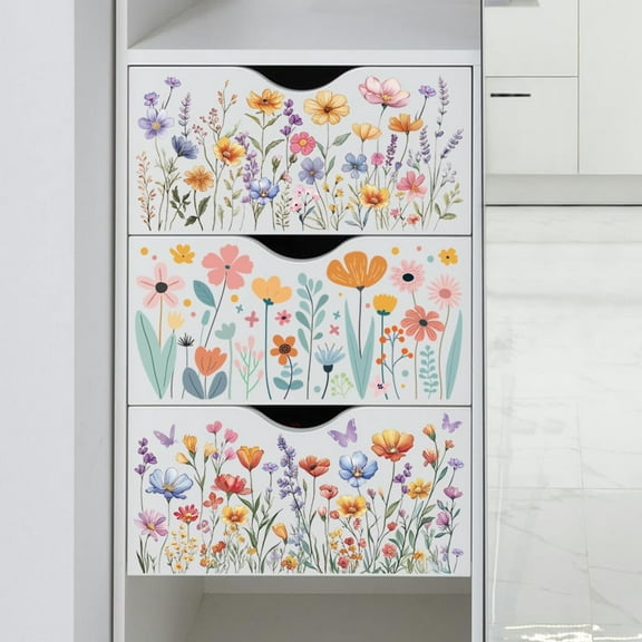 Rub on Transfer Decal Sticker for Furniture Craft Decor 6"x12" Wildflower Bushes 3Pcs Waterproof UV DTF Transfer for Drawer Dresser Glass Porcelain Wood Plastic Window