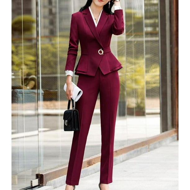 Winter Suit for Women Two Pieces Set Formal Long Sleeve Slim Blazer and Trousers  Office Overalls Ladies Plus Size Work Wear Business Suits 