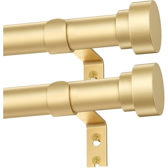 2-Pack Gold Curtain Rods, Adjustable 32 to 120 Inches, 1 Inch Heavy Duty Modern Decorative Rods