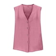 thumbnail image 4 of New Women’s Button down Vest Cotton Linen V Neck Sleeveless Shirts Casual Loose Summer Casual Jacket Waistcoat Pinks M, 4 of 6