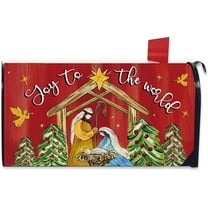 Christmas Joy to The World Mailbox Cover Magnetic Standard Size 21"x18", Religious Xmas Jesus Nativity Scene Decorative Post Letter Box Decor, Winter Holiday Red Garden Yard Outdoor Decoration