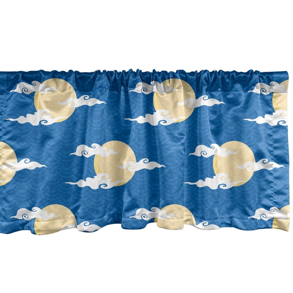 Ambesonne Chinese Valance Pack of 2, Folkloric Moon and Cloud, 54"X18", Blue Cream and White