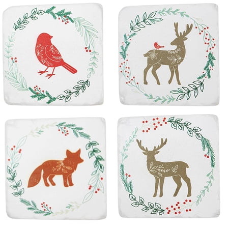 

Tabletop Woodland Animal Coaster Set/4 Polyresin Fiox Deer Cardinal Cx178916