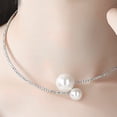 thumbnail image 7 of Hyasfey 2Pcs/Set Women Elegant Jewelry Set Shiny Rhinestones Faux Pearls Adjustable Open Collar Necklace Bangle Set, 7 of 7