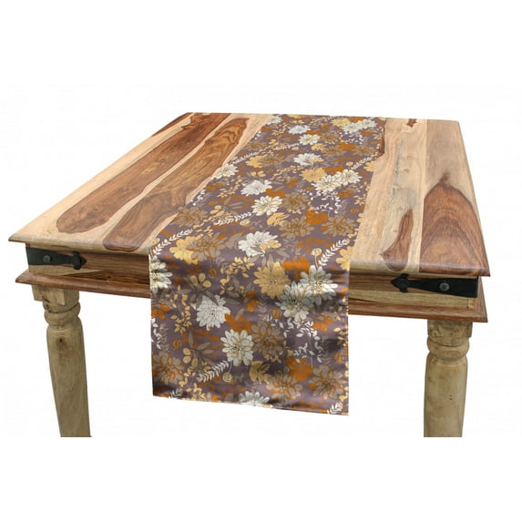 Floral Table Runner, Colorful Art Depiction of Flowers and Olive Branches with Leaves, Dining Room Kitchen Rectangular Runner, 3 Sizes, by Ambesonne