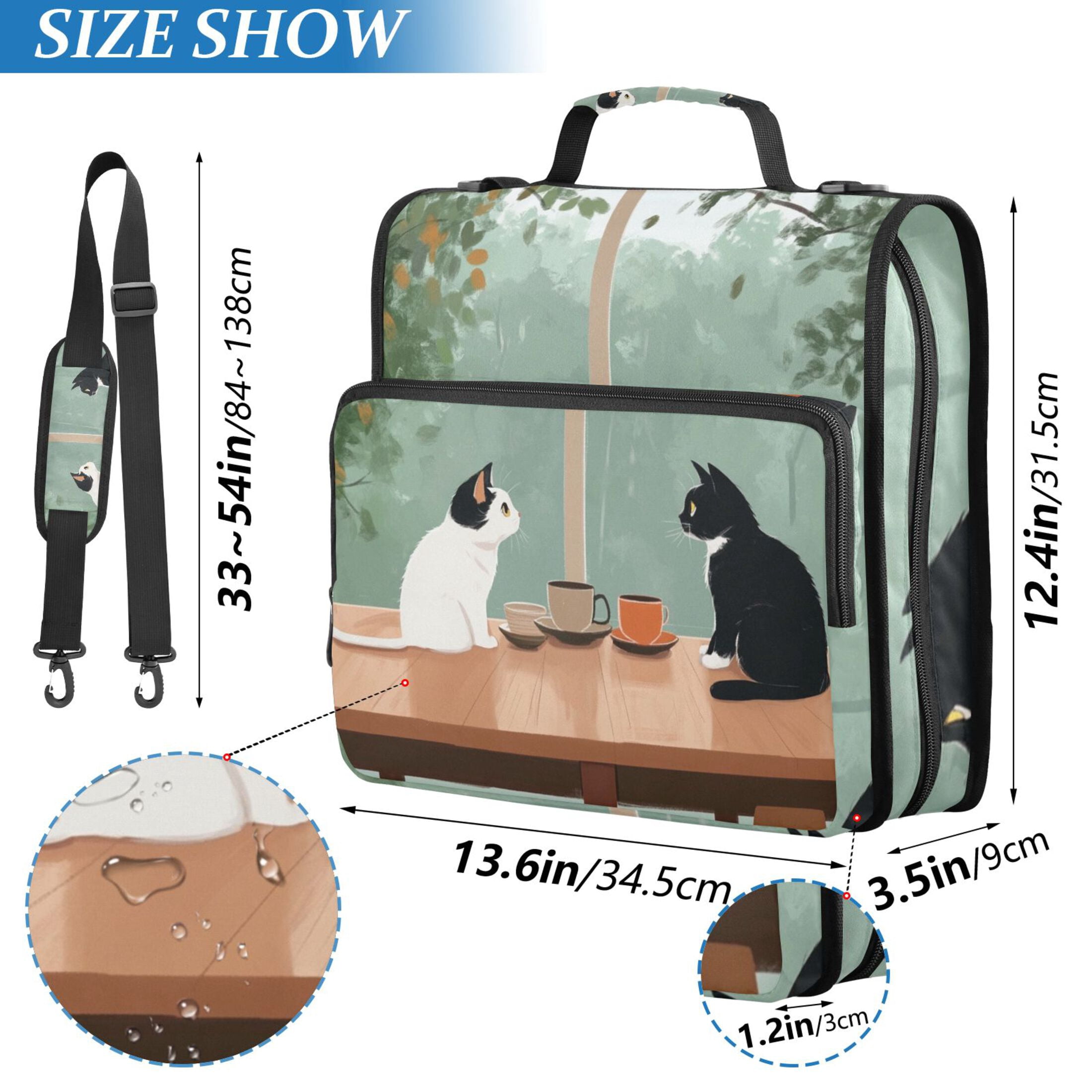 Zipper Binder Coffee Cat 1.5 Inch Binder Folder Bag with Shoulder Strap and Handle