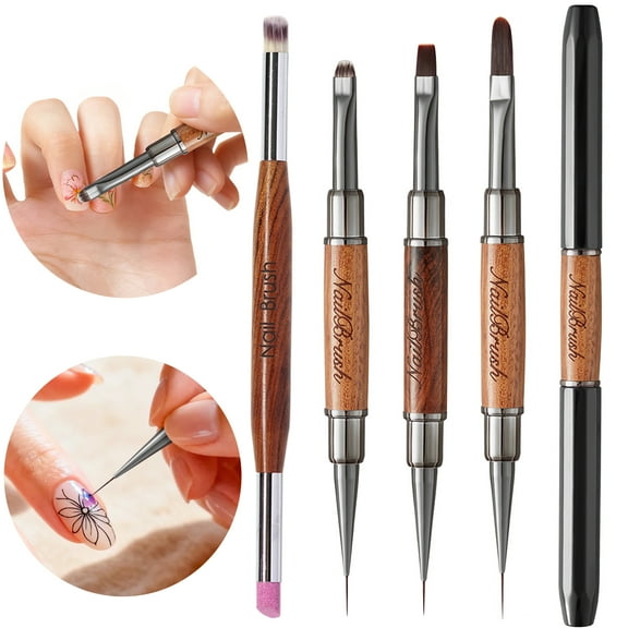 Nail Art And Clean Up Brushes Set, Dual-End French Tip Tool 4PCS Set for Cleaning Polish Mistakes on the Cuticles Pulling Lines Nails Extension 3D Nail Caving DIY,  Manicure Tools Gift