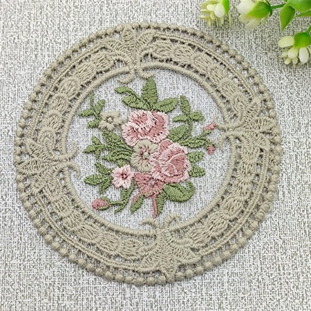 

12cm Vintage Lace Coaster Placemat Embroidery Craft Bowls Coffee Cups Coaster European Style Fabric Anti-scald Table Insulation Plate Mat
