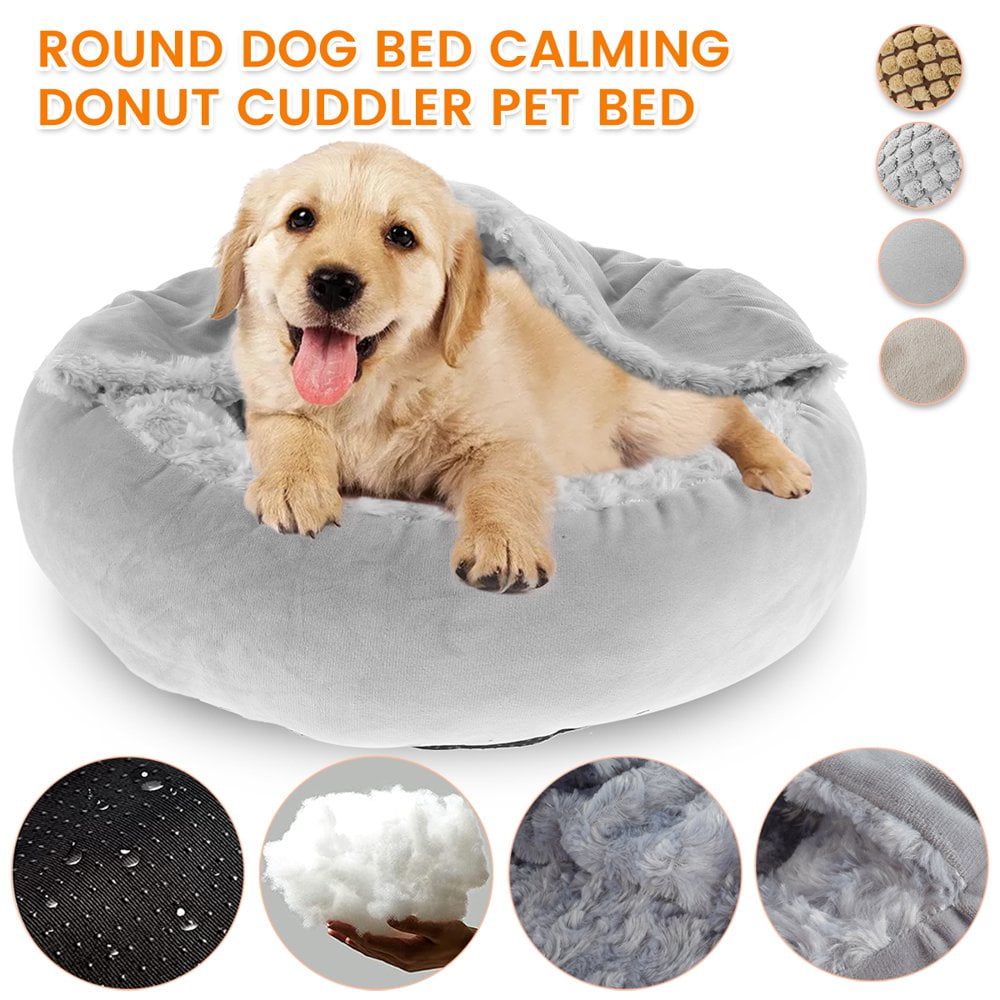 50cm Dog Bed Calming Donut Cuddler Pet Bed for Large Medium Small Dogs Warm Puppy Dog Cave Bed Cat Bed Washable with Hooded Blanket and Breathable Fluff Fits Up To within 3kg