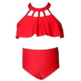 thumbnail image 6 of WRKEKC Girls Bikini Set 2 Piece Solid Color Nylon Halter Top and Bottom with Removable Pads 2-12 Years, 6 of 7