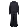 thumbnail image 5 of Cagogo Women's 2 Piece Set Long Sleeve Collared Shirt Wide Leg Pants Casual Outfit Solid Basic Tops Comfy Pants Matching Lounge Sets Travel Airport Clothes, Black 2XL, 5 of 7