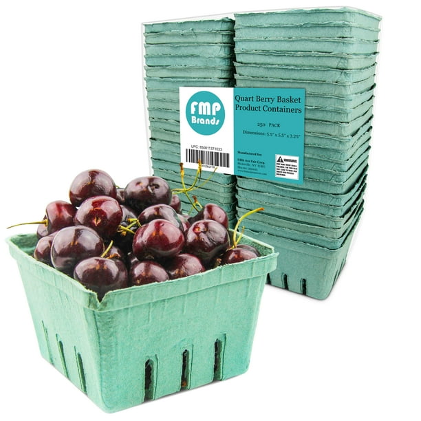 [250 Pack] Quart Green Molded Pulp Fiber Berry Basket Produce Vented