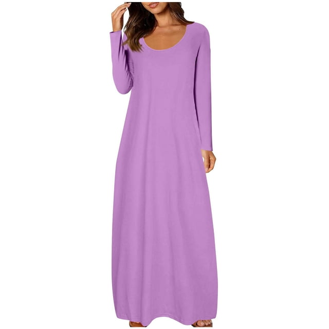 Hauts à Enfiler pour Femmes Vêtements Printemps Automne 2025 Chemises à Manches Longues Tendance Col Rond Ample Robe de Festival Couleur Unie Aguichant Col Rond Robe à Manches Longues Grande Taille pour Femmes Été