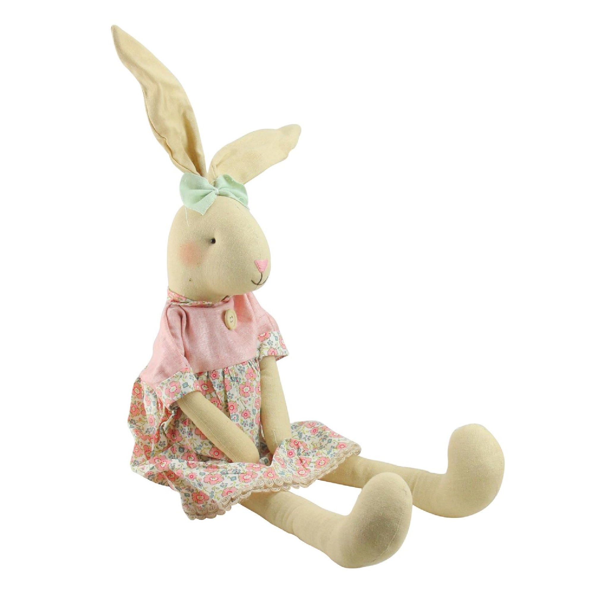 Northlight 20" Sitting Linen Floral Bunny Rabbit Easter Spring Figure