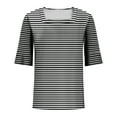 thumbnail image 6 of GSPCLAM Women's T-Shirts Striped Pattern Crew Neck Loose Fit Tops for Outgoing Summer Fashionable Flow Blouse Black XL, 6 of 6