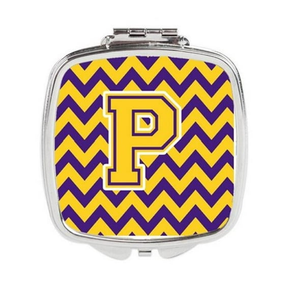 Letter P Chevron Purple & Gold Compact Mirror - 3 x 0.3 x 2.75 in.