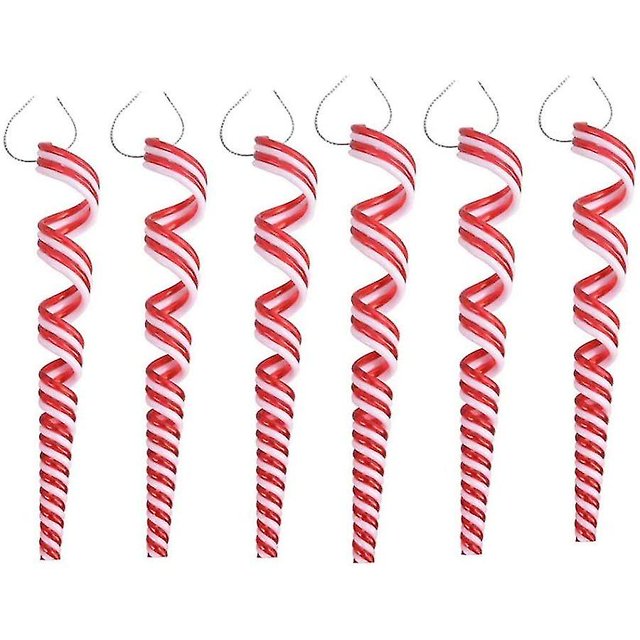 6 Pcs Christmas Lollipop Ornament Plastic White And Red Candy Cane Decorations Christmas Tree Decor Pendant Christmas Party Home Decor Accessories Gif