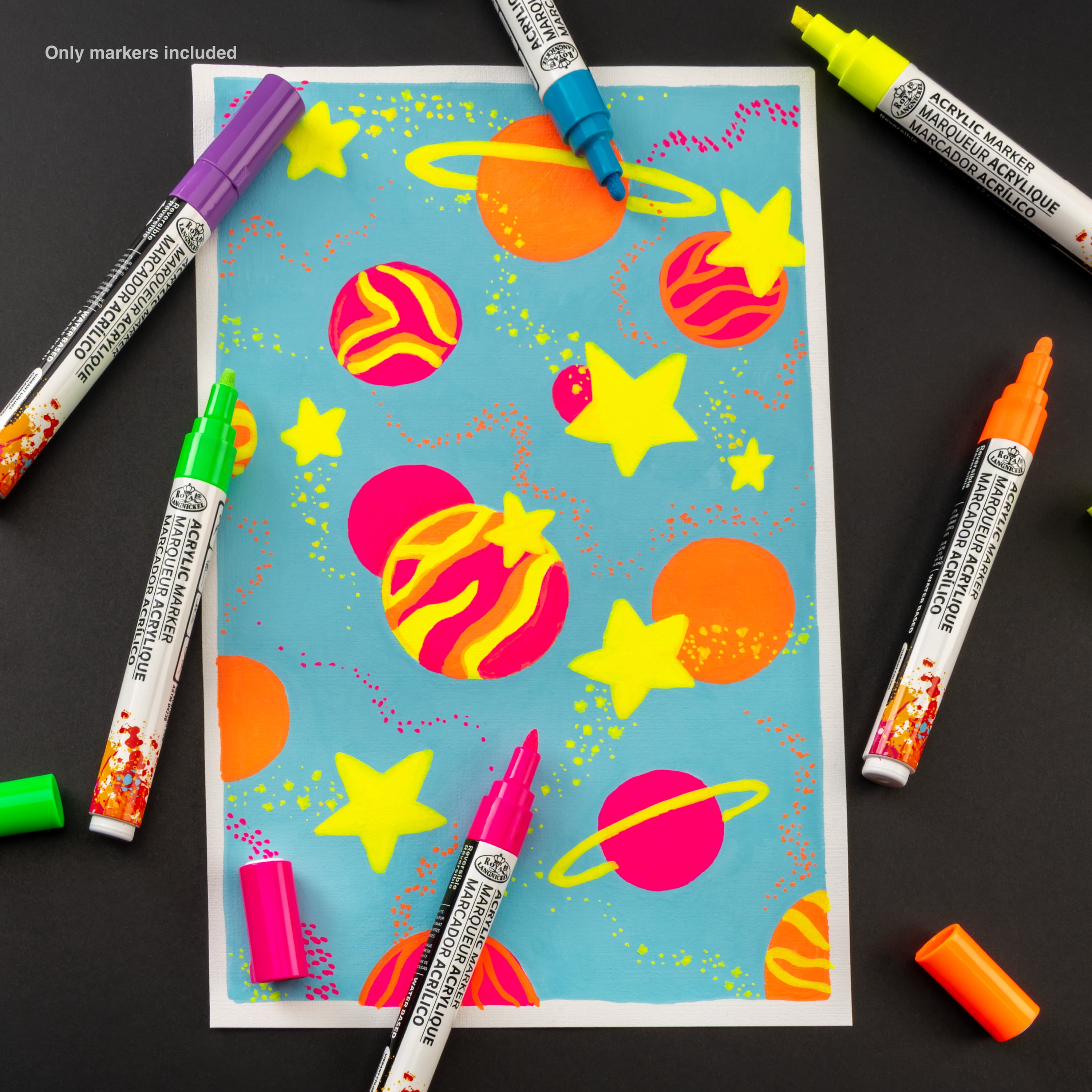 Royal & Langnickel 6 Piece Acrylic 2.0 mm Reversible Tip Neon Markers