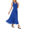 thumbnail image 4 of INSPIRE CHIC Women's Wide Leg Jumpsuits Chiffon V Neck Cocktail Sleeveless Jumpsuit M Royal Blue, 4 of 4