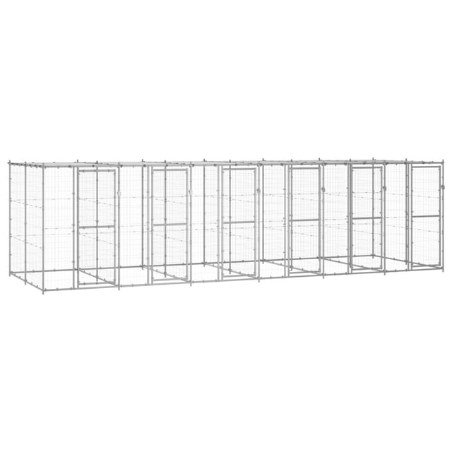 vidaXL Chenil Extérieur en Acier Galvanisé avec Toit 14,52 M2