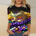 thumbnail image 2 of YUGYXL Plus Size 3/4 Sleeve Shirts for Women Mardi Gras Mask Graphic Loose Clothes Lounge Crew Neck Soft Tunic Blouse Celebration Party Tees Sales, 2 of 5