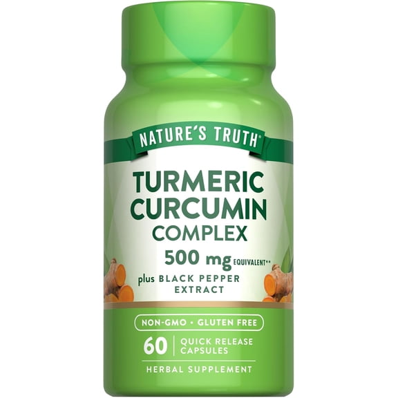 Turmeric Curcumin | 60 Capsules | 500mg   3mg Black Pepper Extract | by Nature's Truth