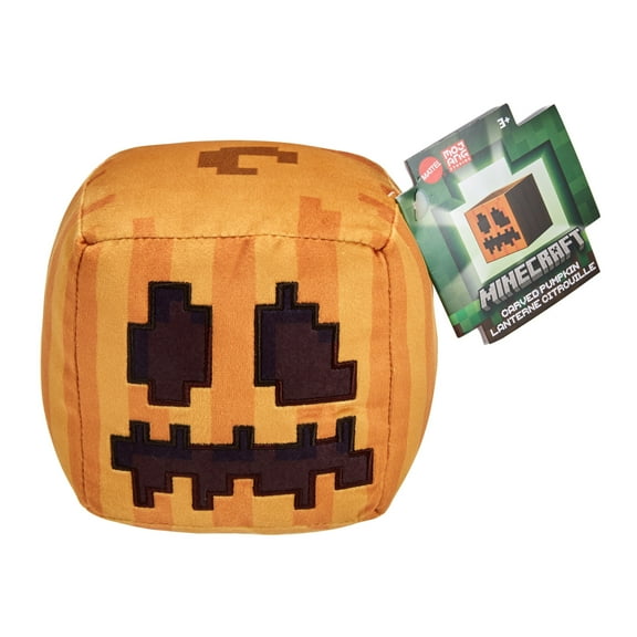 Minecraft Carved Pumpkin Plush Character, 8-inch Collectible Soft Doll Inspired by the Video Game