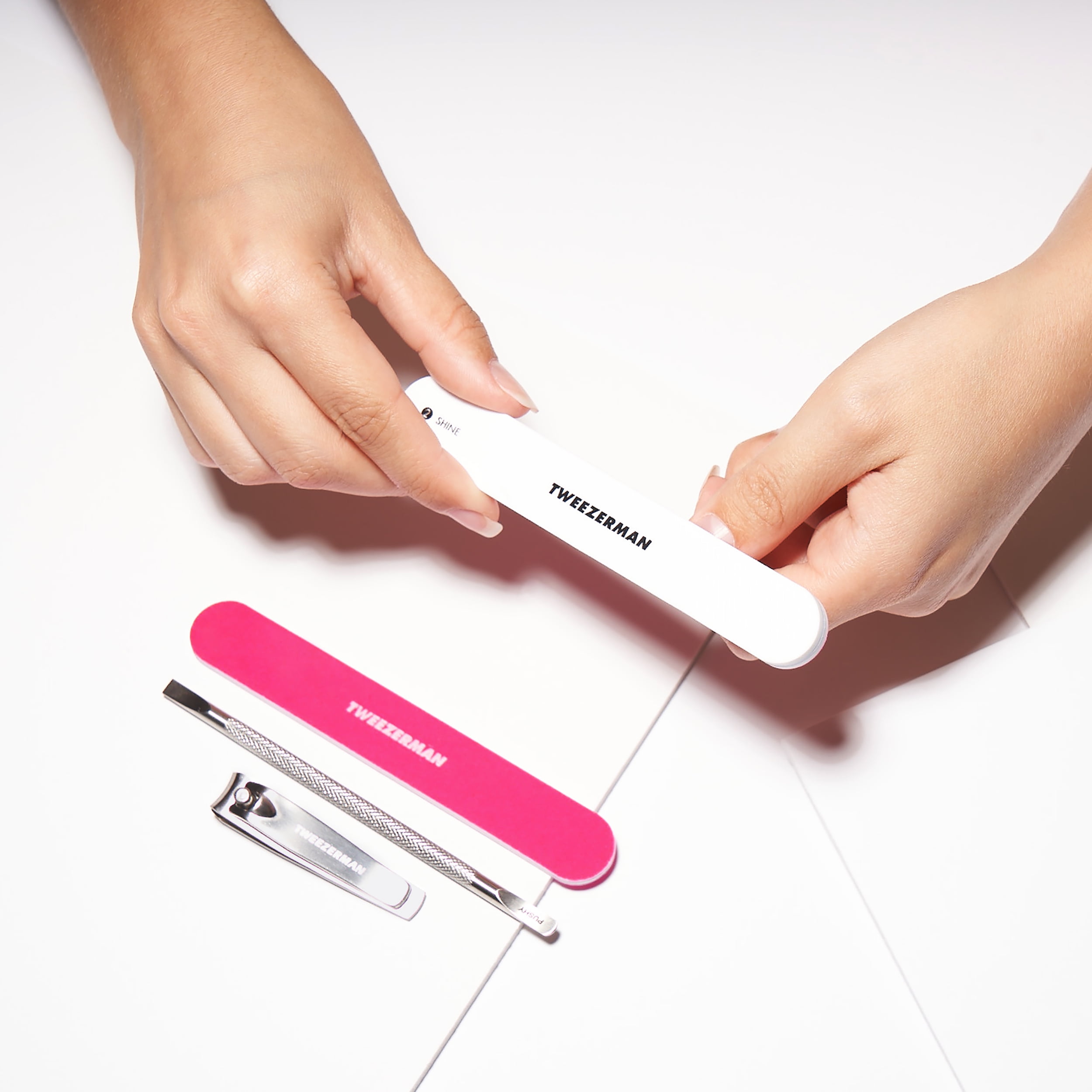Tweezerman Ultimate Neon Pink Manicure Set Includes a Nail Pushy, Clipper, Buffer and File