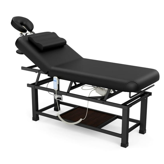 Holaki 75" Electric Massage Table with Adjustable Backrest and Storage Shelf, Height Adjustable Heavy Duty PU Leather Spa Treatment Bed, Black